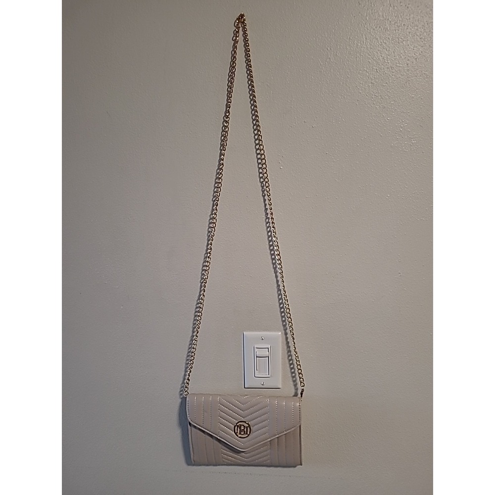 Studio Badgley Mischka Beige Chevron‎ Quilted Chain Strap Crossbody Purse Bag - Picture 2 of 11